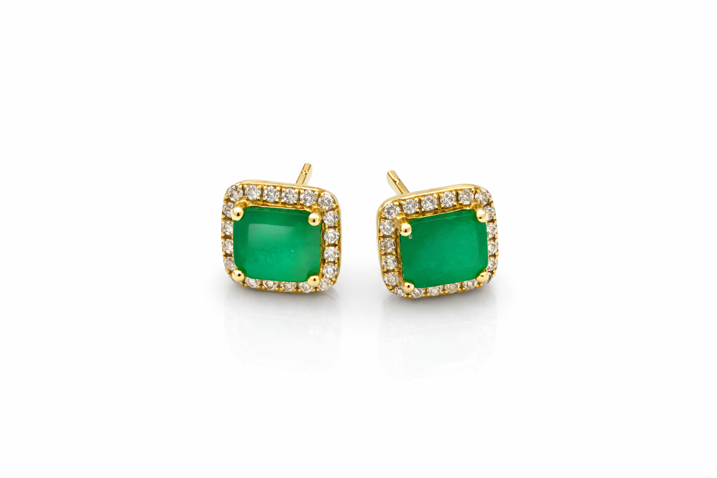 ANTIQUE JEWELLERY - Emerald (2) & Diamond (36) Yellow Gold Earrings